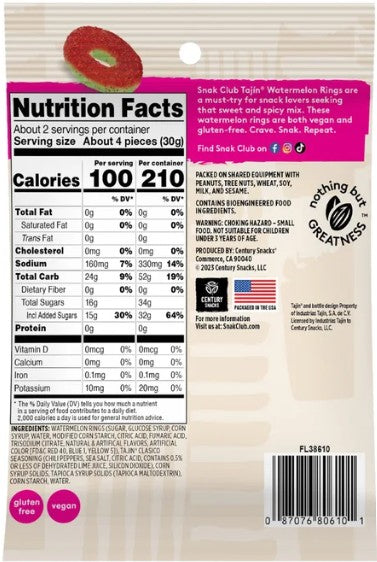 Snak Club Tajin Watermelon Rings 2.25oz