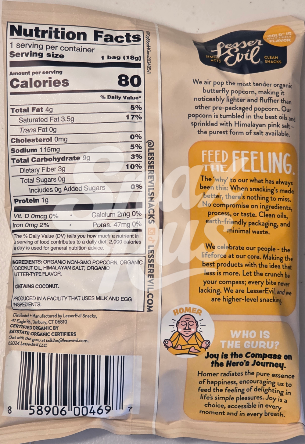 Lesser Evil Himalayan Gold Popcorn .65 oz